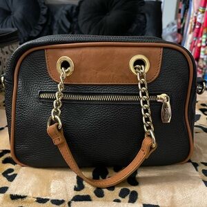 Valentina Black and Brown Satchel with Gold Accents